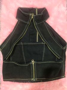 Freakins Black Halter Neck Crop Cotton Top