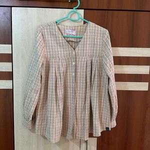 Korean rolarola v-necked checked top