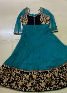 Teal & Black Embroidered Anarkali