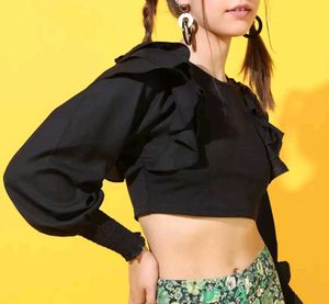 Black Ruffle Crop Top