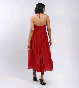 RITU KUMAR Red Halter Neck Tie Maxi Dress