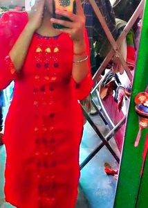 Red Embroidered Kurti