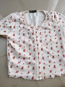 Zara Ribbed Floral Print Top