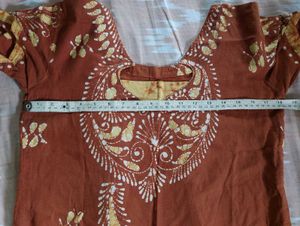 Pure Cotton Batik Suit In Brown &amp; Yellow