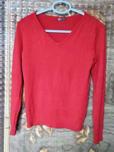 Red V-Neck Tunic Top
