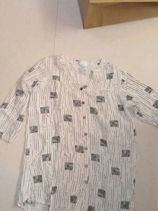 Striped & Geometric Print Tunic Top Blouse White