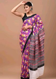 Purple Toucan Print Saree