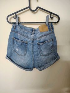 Embroidered Denim High-Waisted Shorts