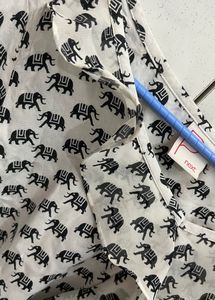 White Ruffle Elephant Print Casual Top