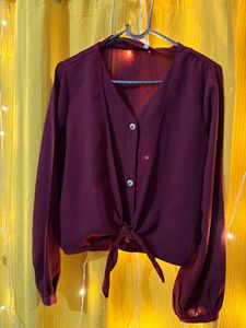 Burgundy Tie-Front Blouse