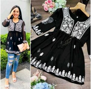 Black Embroidered Tunic Top