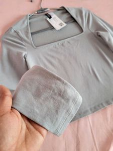 H&amp;M Square Neck Long Sleeve Top/Size-S