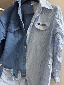 dark & light blue divided shirt