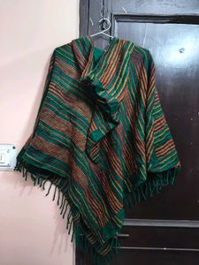 Earthy Green Woolen Poncho
