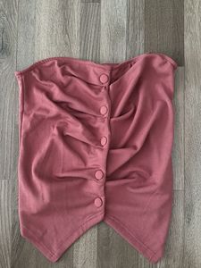 Pink front button rib tube top