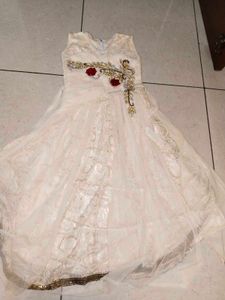 Creamy Gown With Floral Red Flowers Patterns