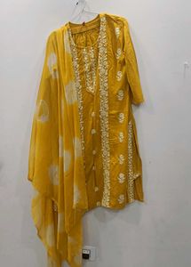 Yellow Suit With White Embroidery