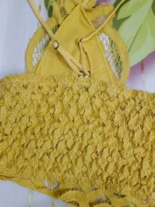 (485)Yellow Lace Bralette