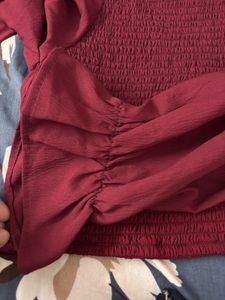 Maroon Tie-Front Crop Top