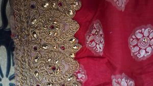Gorgeous Red&amp; Gold Embroidered Banarasi Saree