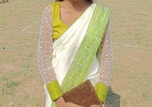 Elegant White & Green Saree