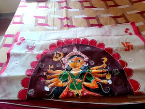 Hand Painted Durga Puja Bengali Saree