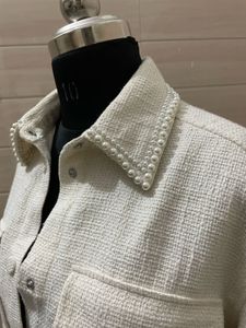 H&amp;M oversized pearl trim collared shirt/jacket