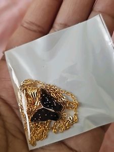 Black Butterfly Pendant With Gold Chain