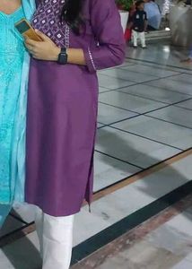 Purple Embroidered Kurti With Pant