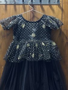 Girls&#39; Black &amp; Gold Frock Dress