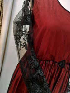 Elegant Burgundy Lace Sleeve Maxi Dress