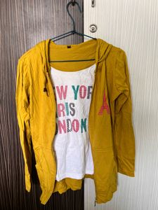 Mustard Color Jacket With Stitched Shirt