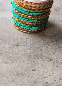 Teal &amp; Gold Bangle Set