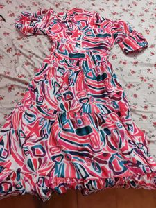 Colorful Maxi Dress With Balloon Sleeves
