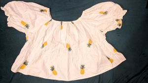 Pineapple Print Off-Shoulder Top