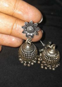 Silver Tone Jhumka Earrings