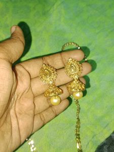 Gold Tone Jhumka Earrings With Waist Chain