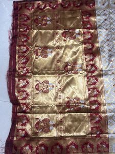 Elegant Gold & Red Woven Saree