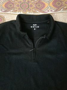 Black Ribbed Polo Shirt
