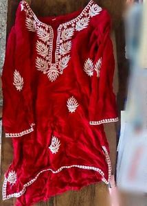 Elegant Red Embroidered Kurta