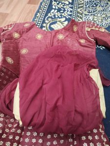 Burgundy &amp; Gold Embellished Gown