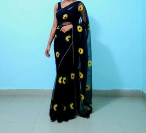 Elegant Black Floral Saree