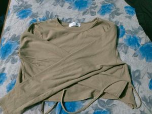 Tan Long Sleeve Tie Waist Top