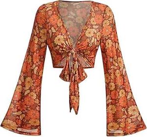 601210. Floral Tie-Front Crop Top