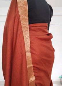 Rust Colour Saree with Gold Border