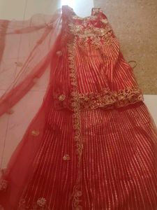 Red & Gold Lehenga kurti Set with dupatta