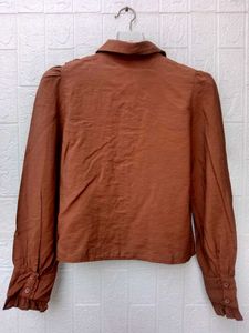 New with tag cute Brown Ruffled Button-Up Top