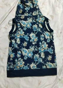Floral Print Hoodie Vest