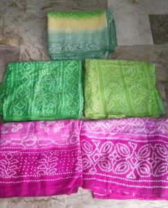 5 BRAND NEW Bandhani silk saree Set & ready fall
