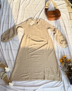 Beige Knit Midi Dress